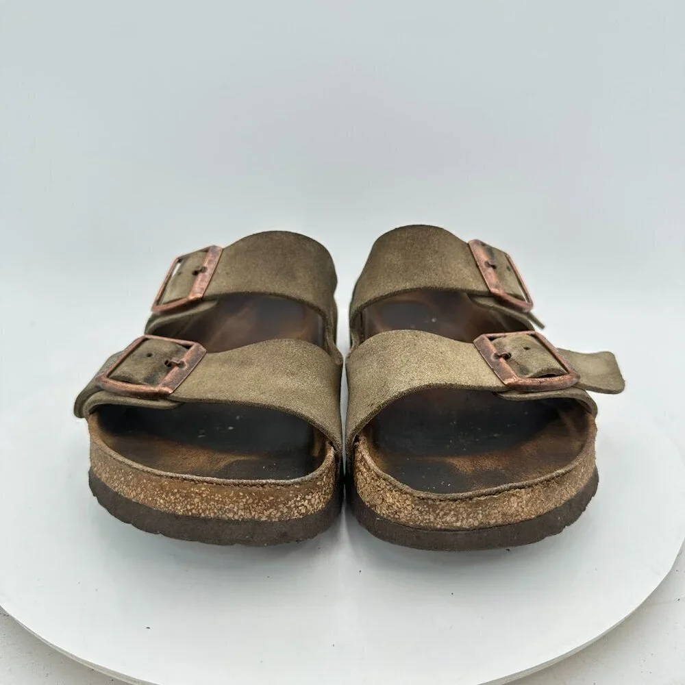Arizona Women Size EU 38 US 7 Brown Suede Leather Slide Buckle Comfort Sandal